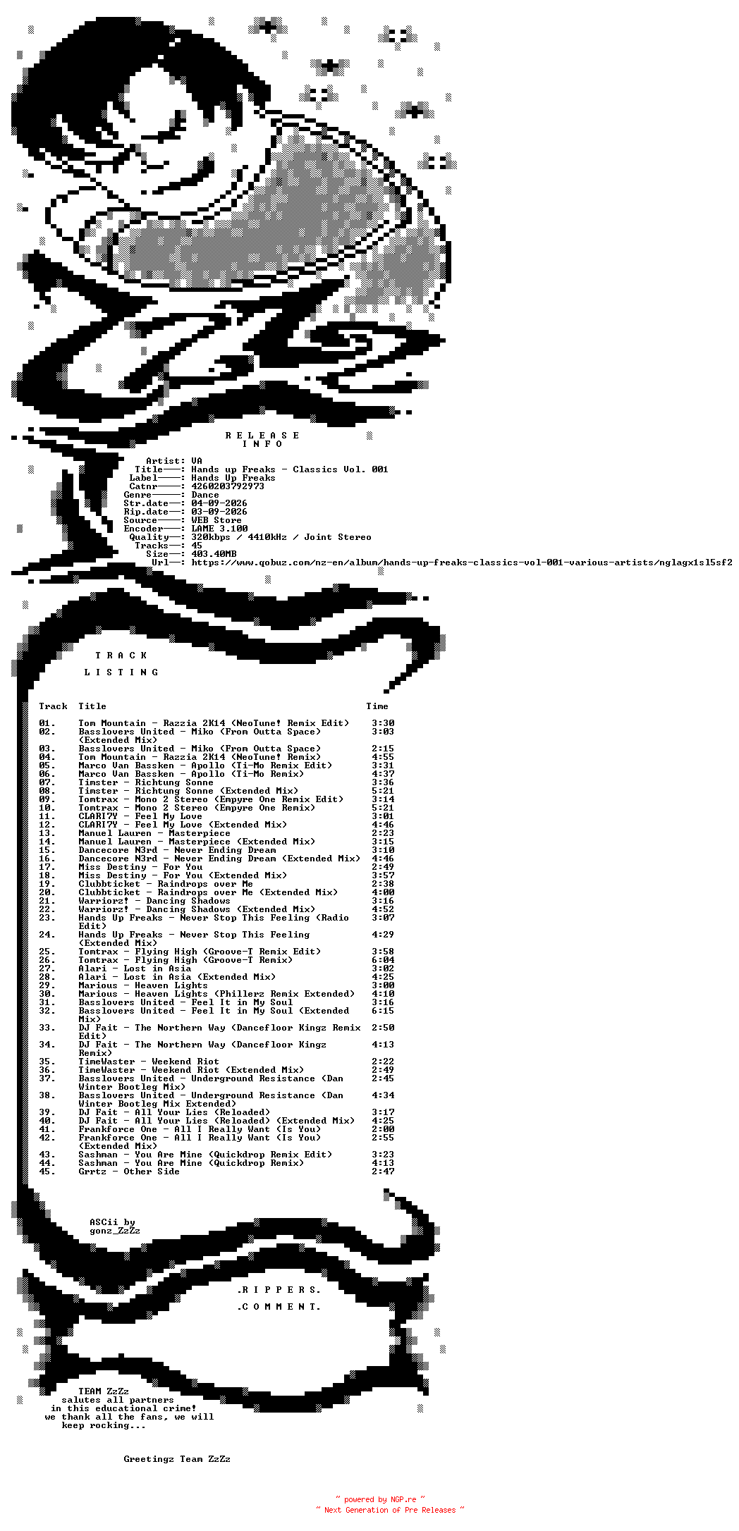 NFO for the release VA_-_Hands_Up_Freaks_-_Classics_Vol_001-(4260203792973)-WEB-2026-ZzZz by ZzZz
