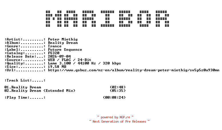 NFO for the release Peter_Miethig-Reality_Dream-(FS320)-WEB-2026-MARiBOR by MARiBOR