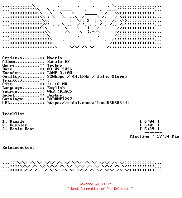 NFO for the release Noaria-Kanzle_EP-DARKNET297-WEB-2026-WAV by WAV