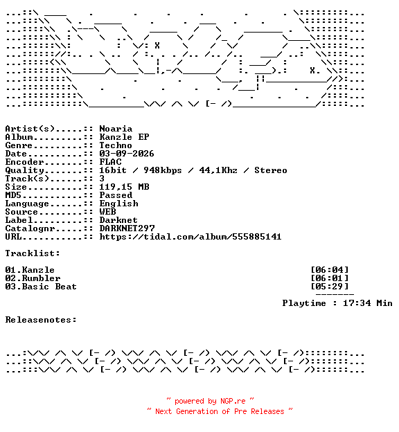 NFO for the release Noaria-Kanzle_EP-DARKNET297-16BIT-WEB-FLAC-2026-WAVED by WAVED