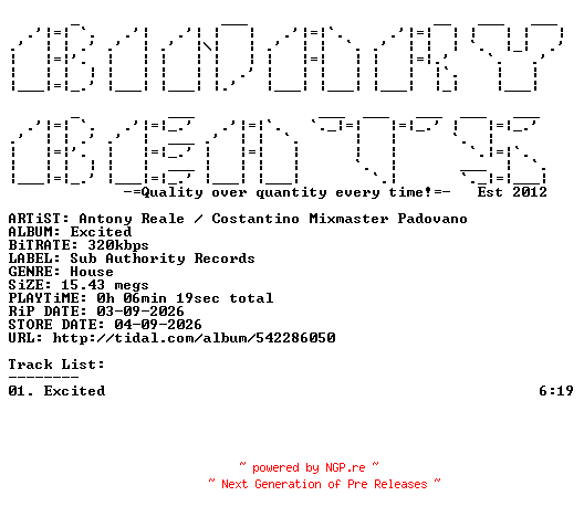 NFO for the release Antony_Reale_x_Costantino_Mixmaster_Padovano-Excited-(SAR12)-SINGLE-WEB-2026-BB by BB