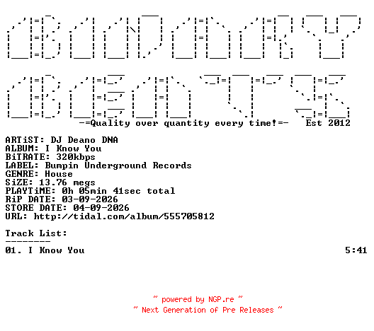 NFO for the release DJ_Deano_DNA-I_Know_You-(BU295)-SINGLE-WEB-2026-BB by BB