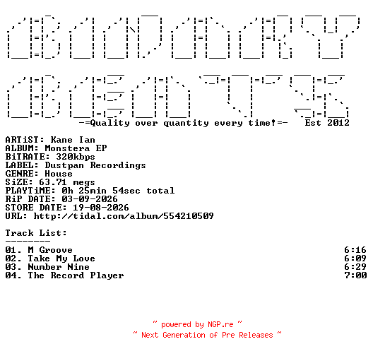 NFO for the release Kane_Ian-Monstera_EP-(DR286)-WEB-2026-BB by BB