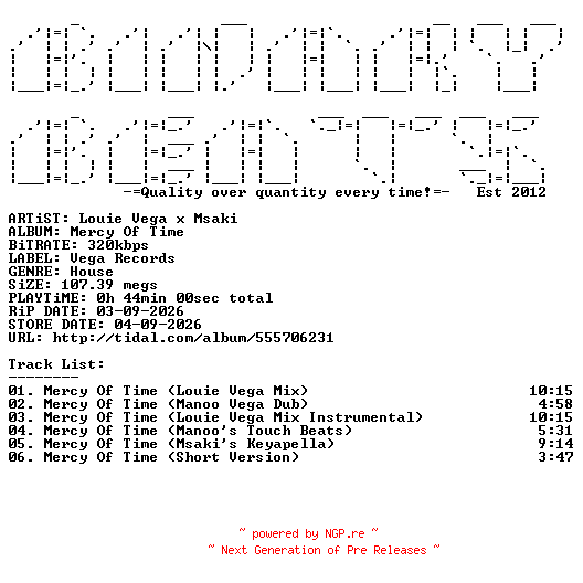 NFO for the release Louie_Vega_x_Msaki-Mercy_Of_Time-(VR245)-WEB-2026-BB by BB