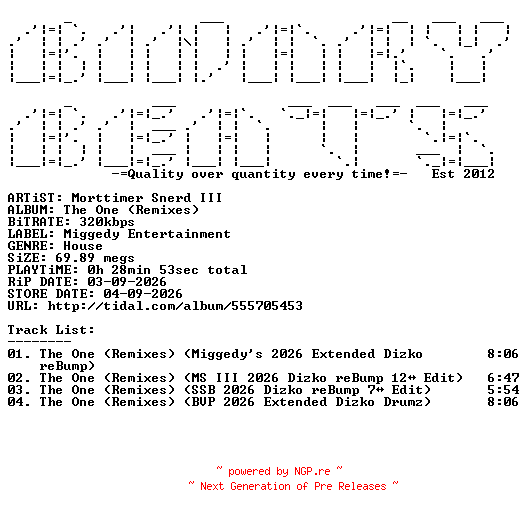 NFO for the release Morttimer_Snerd_III-The_One_(Remixes)-(ME366)-WEB-2026-BB by BB