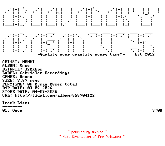 NFO for the release NRMNT-Once-(CBR033O)-SINGLE-WEB-2026-BB by BB