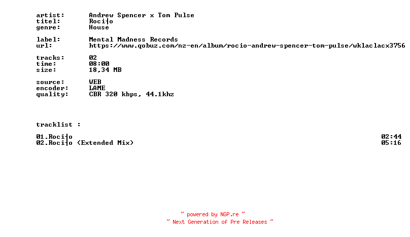 NFO for the release Andrew_Spencer_X_Tom_Pulse_-_Rocio-WEB-2026-BITCOINS by BITCOINS