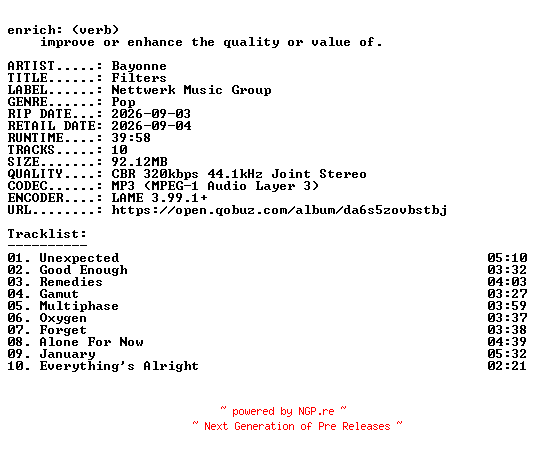 NFO for the release Bayonne-Filters-WEB-2026-ENRiCH by ENRiCH