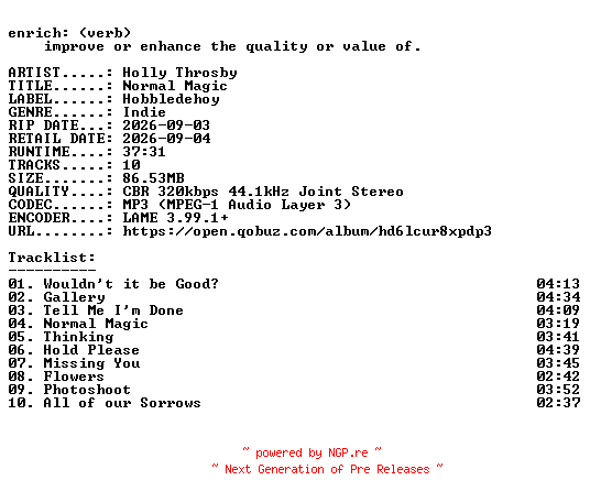 NFO for the release Holly_Throsby-Normal_Magic-WEB-2026-ENRiCH by ENRiCH