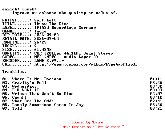 NFO for the release Soft_Loft-Throw_The_Dice-WEB-2026-ENRiCH by ENRiCH