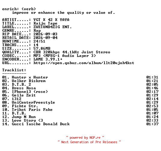 NFO for the release YGT_X_42_X_YAYA-Kaiju_Tape-WEB-DE-2026-ENRiCH by ENRiCH