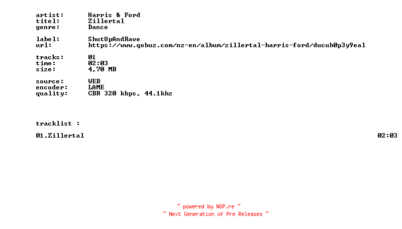 NFO for the release Harris_And_Ford_-_Zillertal-SINGLE-WEB-2026-BITCOINS by BITCOINS