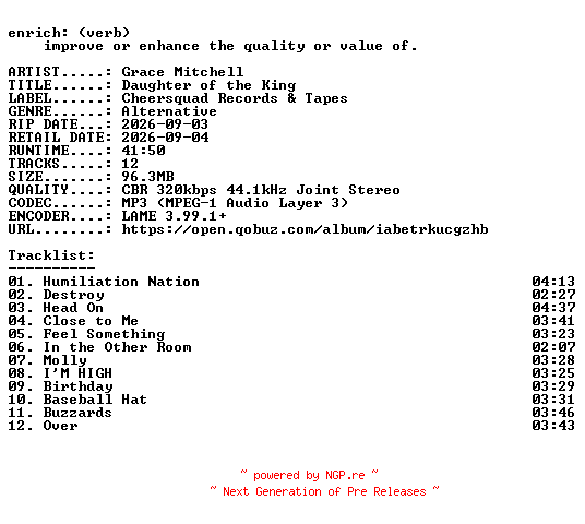 NFO for the release Grace_Mitchell-Daughter_of_the_King-WEB-2026-ENRiCH by ENRiCH