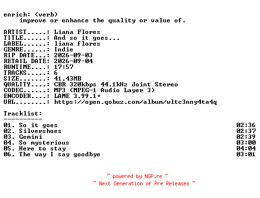 NFO for the release Liana_Flores-And_so_it_goes_-EP-WEB-2026-ENRiCH by ENRiCH
