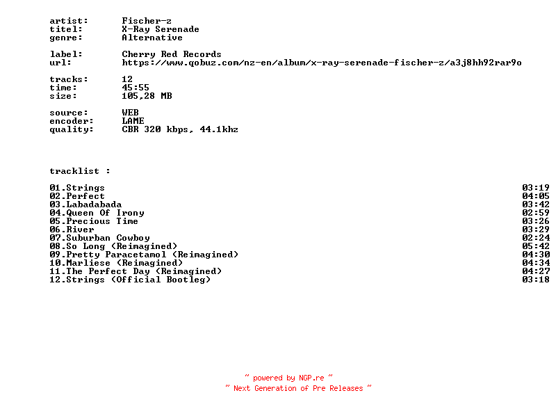 NFO for the release Fischer-Z_-_X-Ray_Serenade-WEB-2026-BITCOINS by BITCOINS