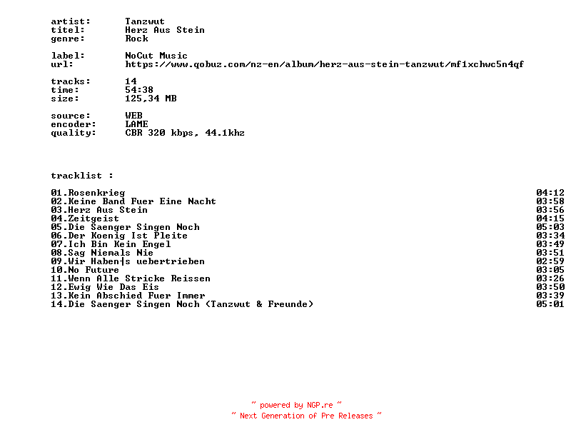 NFO for the release Tanzwut_-_Herz_Aus_Stein-WEB-DE-2026-BITCOINS by BITCOINS