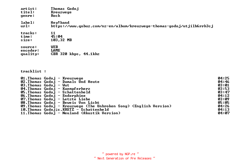 NFO for the release Thomas_Godoj_-_Kreuzwege-WEB-DE-2026-BITCOINS by BITCOINS