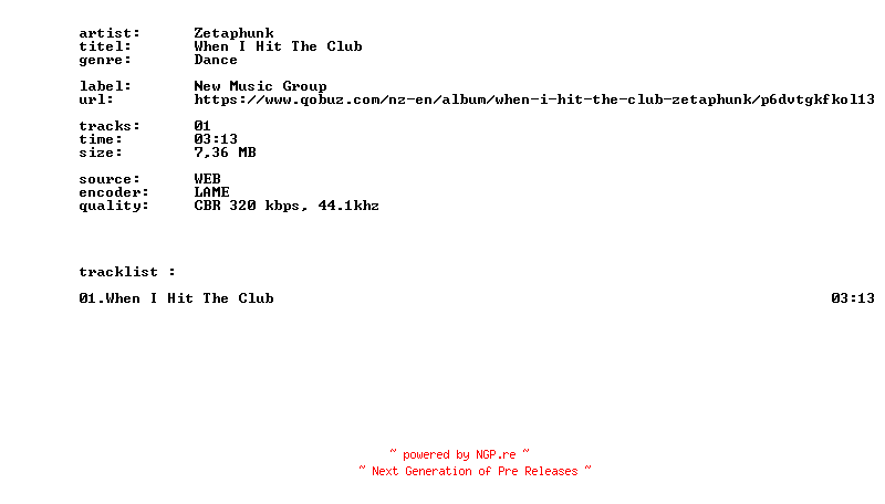 NFO for the release Zetaphunk_-_When_I_Hit_The_Club-SINGLE-WEB-2026-BITCOINS by BITCOINS