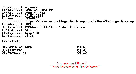 NFO for the release Weynorx-Lets_Go_Home_EP-(FOKUZ440)-WEB-2026-IND by IND