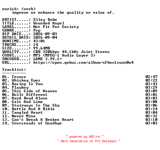 NFO for the release Elley_Duhe-Wounded_Angel-WEB-2026-ENRiCH by ENRiCH