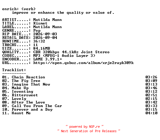 NFO for the release Matilda_Mann-Kismet-WEB-2026-ENRiCH by ENRiCH
