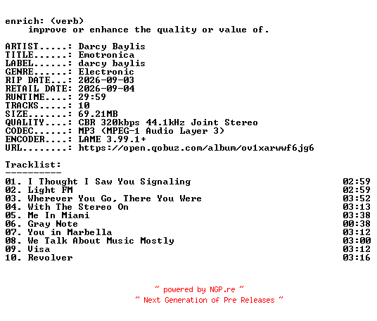 NFO for the release Darcy_Baylis-Emotronica-WEB-2026-ENRiCH by ENRiCH