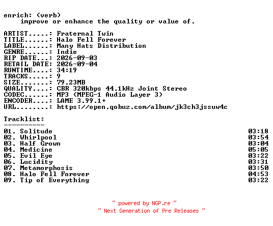 NFO for the release Fraternal_Twin-Halo_Fell_Forever-WEB-2026-ENRiCH by ENRiCH