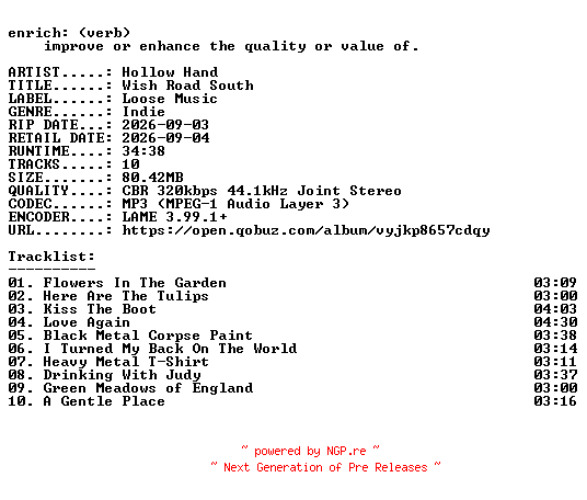 NFO for the release Hollow_Hand-Wish_Road_South-WEB-2026-ENRiCH by ENRiCH