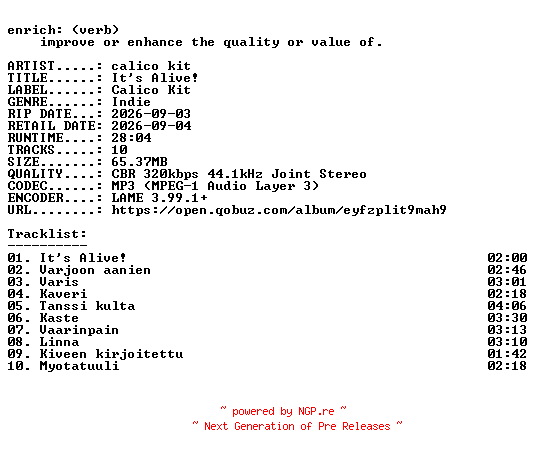 NFO for the release calico_kit-Its_Alive-WEB-FI-2026-ENRiCH by ENRiCH