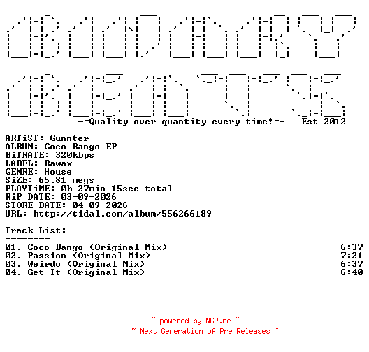NFO for the release Gunnter-Coco_Bango_EP-(RAWAX028LTD)-WEB-2026-BB by BB