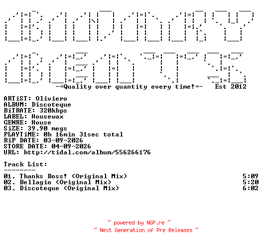 NFO for the release Oliviero-Discoteque-(HWXD027)-WEB-2026-BB by BB