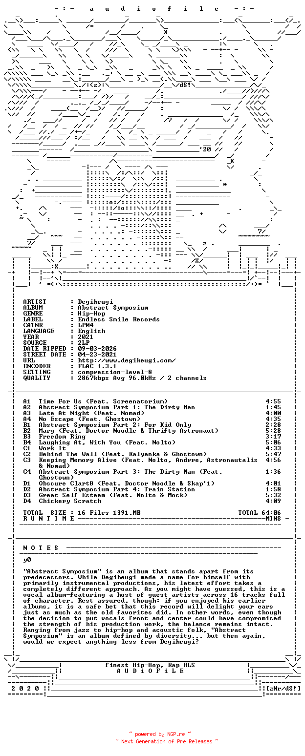 NFO for the release Degiheugi-Abstract_Symposium-REMASTERED-2LP-FLAC-2021-AUDiOFiLE by AUDiOFiLE