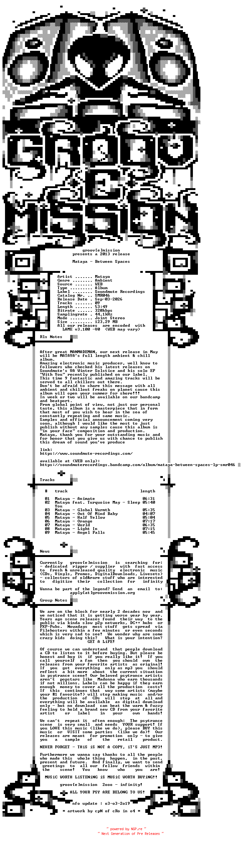 NFO for the release Mataya_-_Between_Spaces-(SMR046)-WEB-2013-gEm by gEm