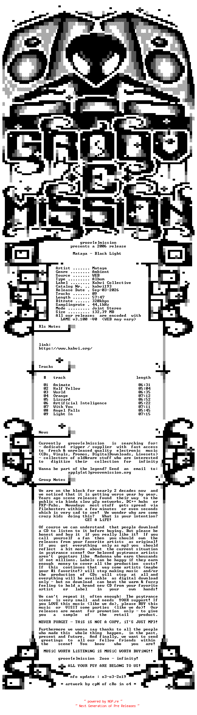 NFO for the release Mataya_-_Black_Light-(Kahvi193)-WEB-2006-gEm_INT by gEm_INT