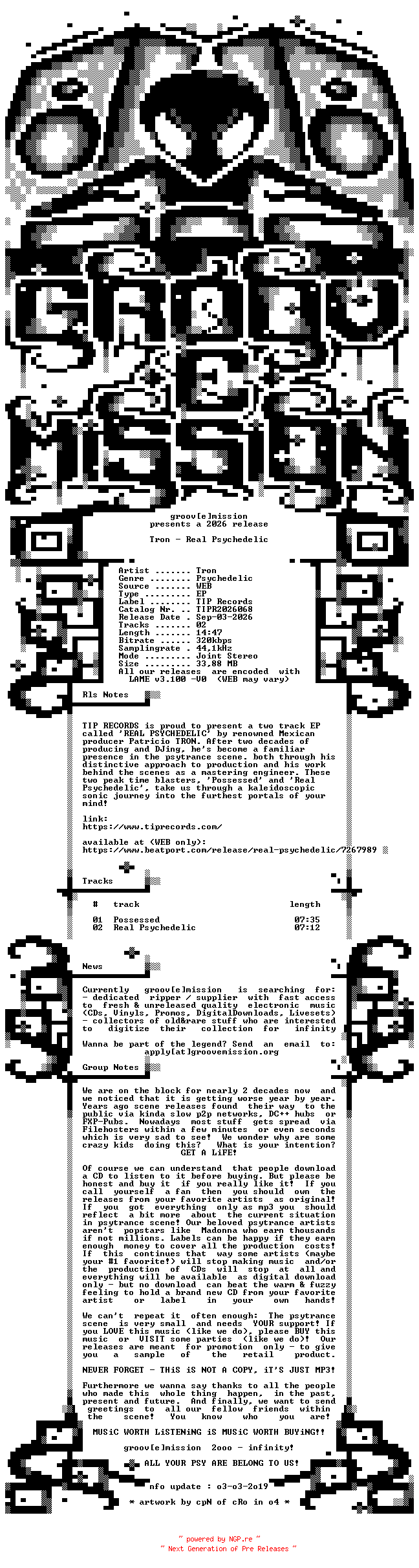 NFO for the release Tron_-_Real_Psychedelic-(TIPR2026068)-WEB-2026-gEm by gEm