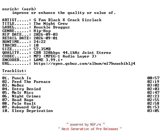 NFO for the release G_Fam_Black_X_Crack_Sizzlack-The_Night_Crew-WEB-2026-ENRiCH by ENRiCH
