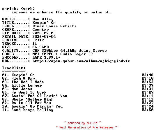 NFO for the release Dan_Alley-Keepin_On-WEB-2026-ENRiCH by ENRiCH