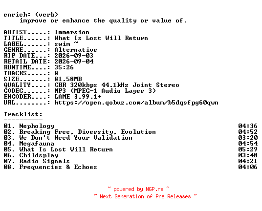 NFO for the release Immersion-What_Is_Lost_Will_Return-WEB-2026-ENRiCH by ENRiCH