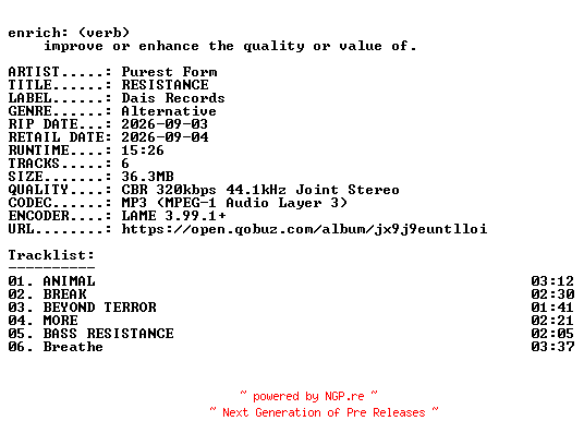 NFO for the release Purest_Form-RESISTANCE-EP-WEB-2026-ENRiCH by ENRiCH