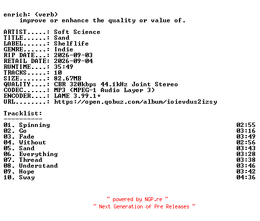 NFO for the release Soft_Science-Sand-WEB-2026-ENRiCH by ENRiCH