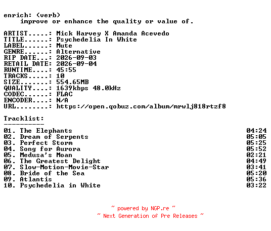 NFO for the release Mick_Harvey_X_Amanda_Acevedo-Psychedelia_In_White-24BIT-WEB-FLAC-2026-ENRiCH by ENRiCH