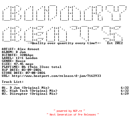 NFO for the release Alex_Arnout-D_Jam-(TPO132)-WEB-2026-BB by BB