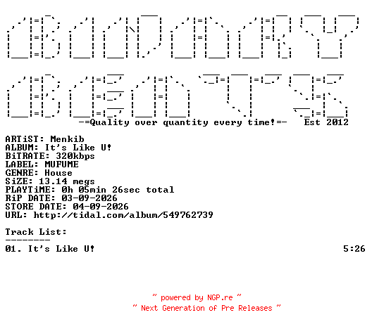 NFO for the release Menkib-Its_Like_U-(MUFUD015)-SINGLE-WEB-2026-BB by BB