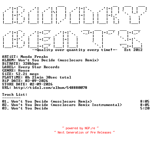 NFO for the release Mondo_Freaks-Wont_You_Decide_(musclecars_Remix)-(ESRMX002)-WEB-2026-BB by BB