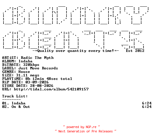 NFO for the release Radic_The_Myth-Indaba-(JMR108)-WEB-2026-BB by BB
