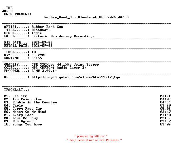 NFO for the release Rubber_Band_Gun-Bloodwork-WEB-2026-JADED by JADED