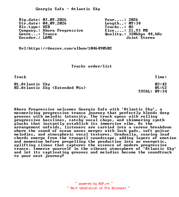 NFO for the release Georgio_Safo_-_Atlantic_Sky-(ABPR076)-WEB-2026-FMC by FMC