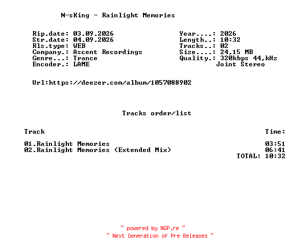 NFO for the release N-sKing_-_Rainlight_Memories-(ASC101)-WEB-2026-FMC by FMC