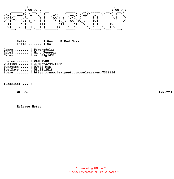 NFO for the release Avalon_And_Mad_Maxx-Om-(Nanodigi439)-SINGLE-WEB-2026-FALCON by FALCON