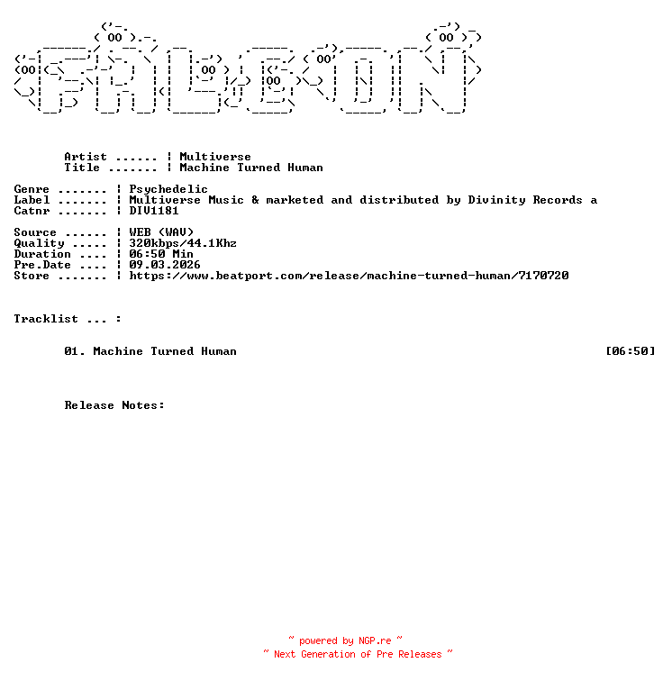 NFO for the release Multiverse-Machine_Turned_Human-(DIV1181)-SINGLE-WEB-2026-FALCON by FALCON